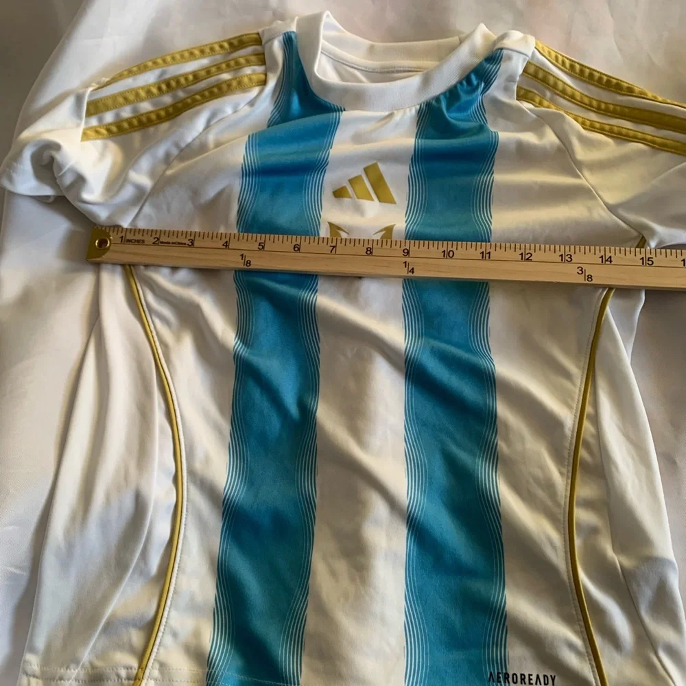 adidas Messi Argentina Logo Jersey Kids Unisex US 5 9-10Y White Teal Gold